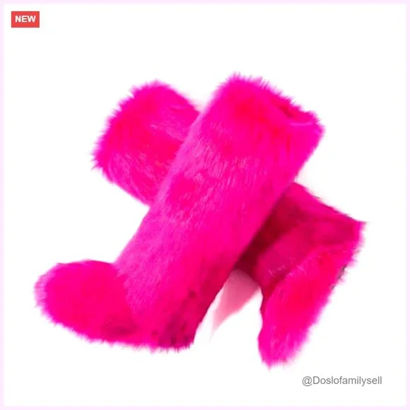 Knee-High Faux Fur Boots Warm Winter Snow Boots Fluffy